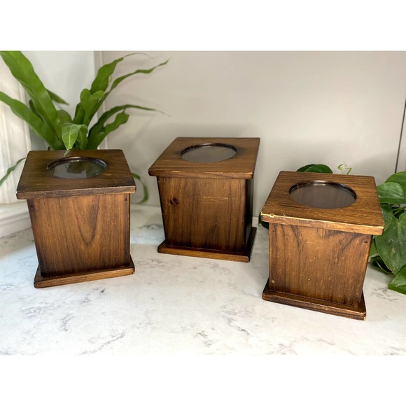 Rare One of a Kind Vintage Wooden Nesting Canisters with Acrylic Top - Set of 3 - Picture 11 of 13